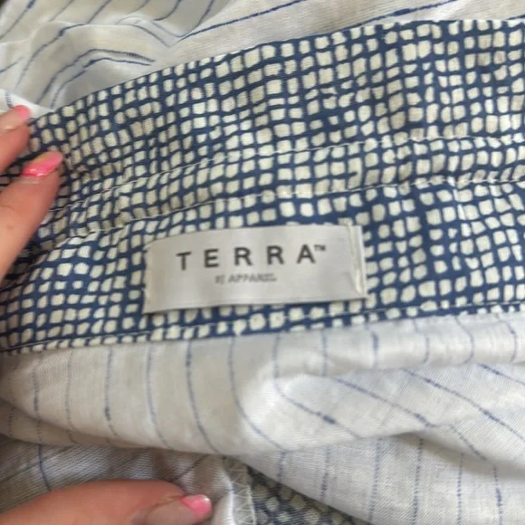 Terra Sj Apperal Large Blouse Shirt White Blue Linen Lagenlook - Picture 13 of 13